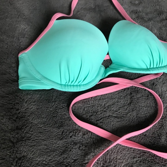 Aeries Pink & Teal Green Bikini Top 32B - Picture 6 of 9